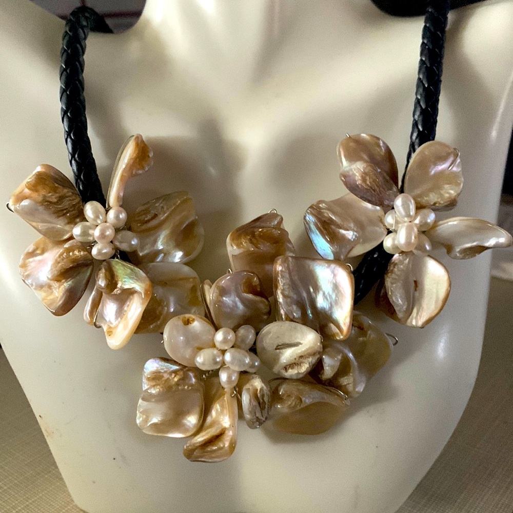 New Mother of Pearl  braided leather cord necklace